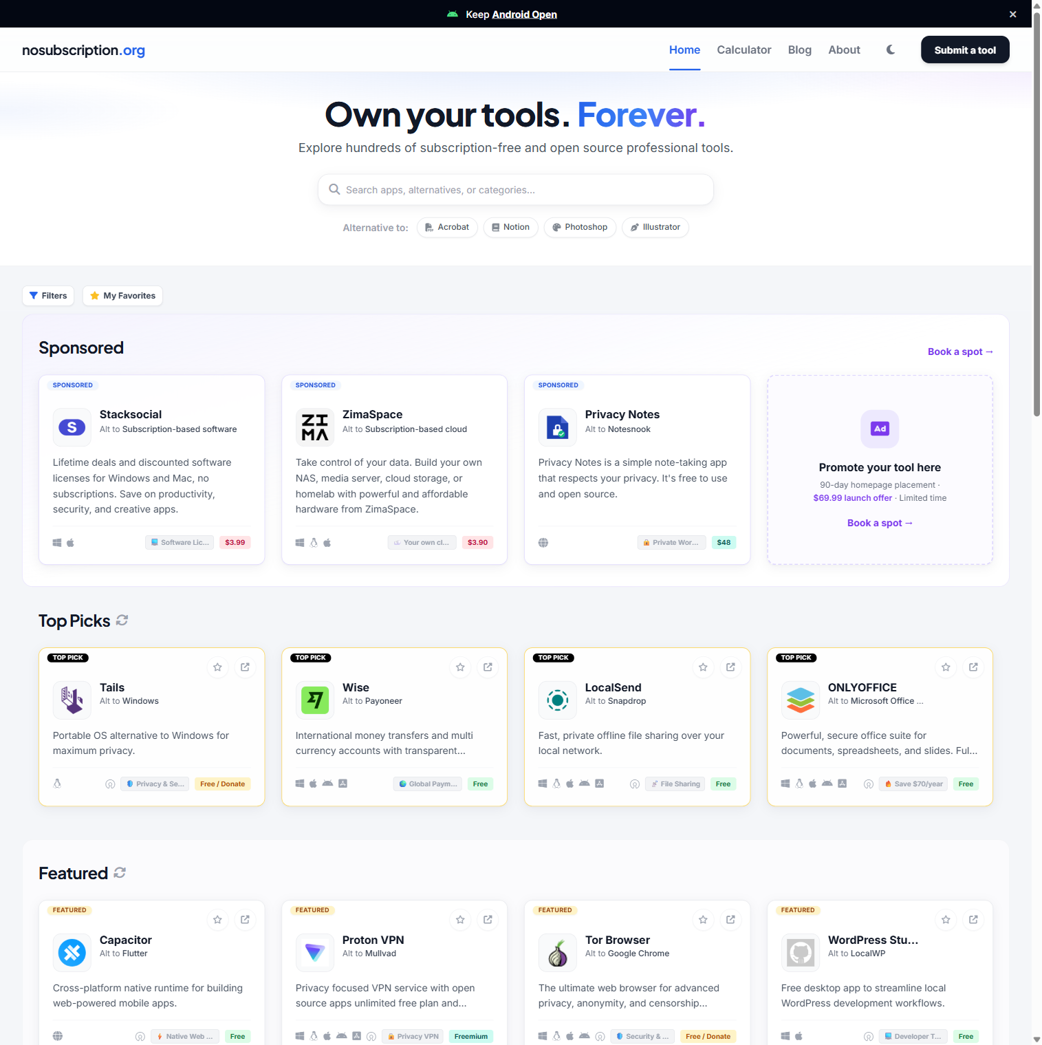 NoSubscription.org screenshot